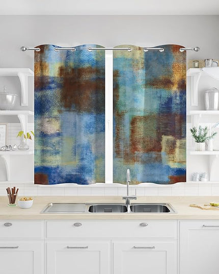 Asuexpect Abstract Curtains 2 Panels Abstract Rust Curtain Room Darkening Grommet Window Treatments Modern Decorative for Bedroom Living Room, 26x36 Inches, Blue Rust