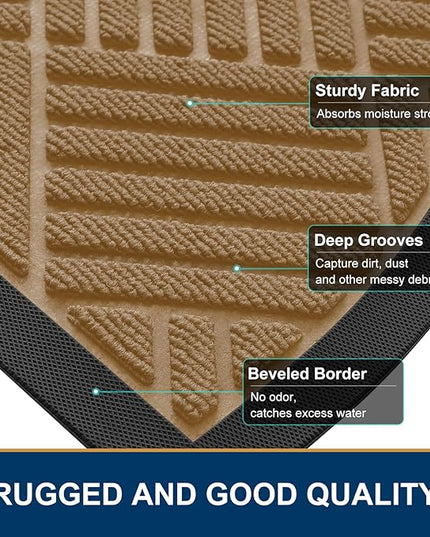 Smiry Half Circle Front Door Mat Outside Entrance, Heavy Duty Outdoor Indoor Natural Rubber Doormat, Non Slip, Trap Dirt and Moisture, Easy Clean Low Profile Patio Porch Entryway Mat, 29.5x17, Coffee