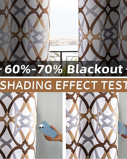 DriftAway Alexander 80% Blackout Curtains for Living Room 250GSM Pattern Match Thermal Insulated Room Darkening Geo Moroccan Mid Century Grommet Bedroom Drapes 2 Panels 52 Inch by 84 Inch Brown