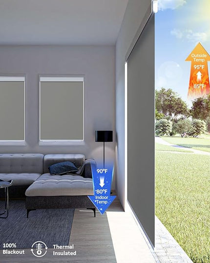 Motorized Blinds with Remote, Smart Blinds with Solar Panel, Thermal Blackout Electric Blinds, Automatic Blinds for Windows Compatible with Alexa, Grey-46"x72"