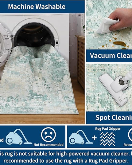 Modern Abstract 2x10 Runner Rug Washable Non Slip Stain Resistant Rug for Hallway Kitchen Bedroom Non Shedding Low Pile Indoor Floor Cover,Green