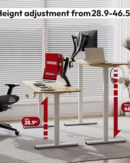 SANODESK Electric Standing Desk 40x24 Inch Height Adjustable Stand Up Desk Home Office Computer Workstation Sit Stand Home Office Desk with Splice Board (White Frame + Maple Top)