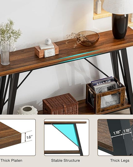 GAZHOME Console Table with Storage Shelf - Industrial Style Sofa Table Behind Couch for Living Room & Entryway, Rustic Brown,53.1 Inch