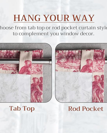 Maison d' Hermine Curtains for Living Room 100% Cotton 96 inch Length One Panel Light Filtering Toile Curtains for Bedroom Windows with Rod and Loop Pockets Drapes (The Miller Red, 50" W x 96" L)