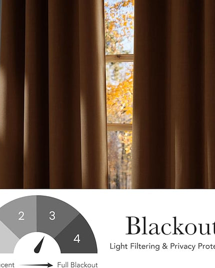 NICETOWN Faux Linen Gold Brown Blackout Curtains 84 inches Long for Living Room - Privacy Panels for Bedroom, Modern Farmhouse Style Easy Care Grommet Top, 2 Panels, W52 by L84