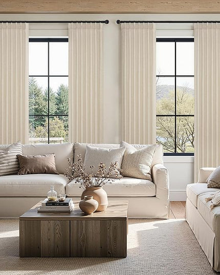 Topfinel 108 Inch Pinch Pleated Curtains 2 Panels,Sand Beige Semi Sheer Curtains with Pleated Hooks Back Tab for Track System,Extra Long 9ft Curtain for Living Room Bedroom,40x108,Beige