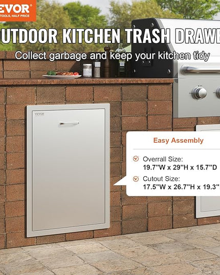 VEVOR Outdoor Kitchen Trash Drawer 19.7"W x 29"H x 15.7"D Inch Outdoor Kitchen Drawers Stainless Steel for Outdoor BBQ Island Kitchen