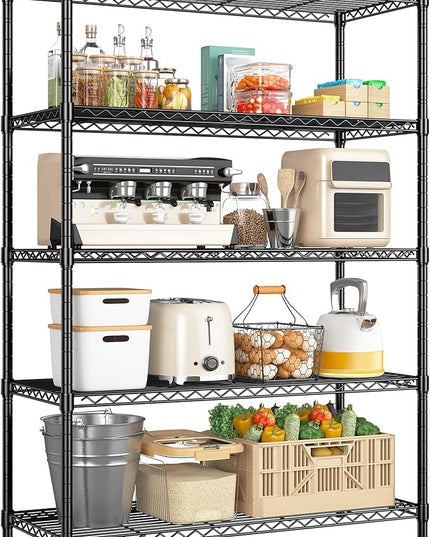5 Tier Storage Shelves 71" H Wire Shelving Adjustable Metal Shelving,1000LBS Pantry Shelves Sturdy Steel Wire Shelf for Kitchen Commercial Pantry Garage Warehouse,71" H X35.5 W X13.8 D, Black
