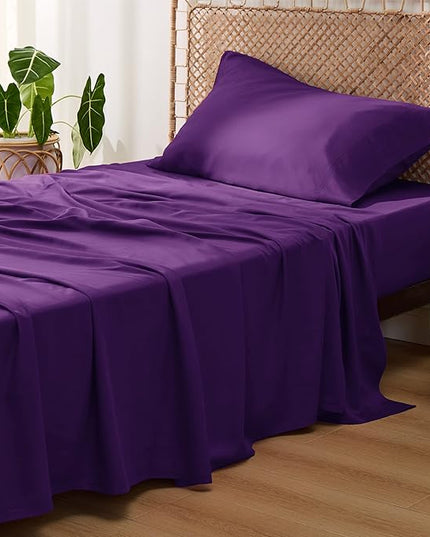 Bedsure Cooling Sheets Twin, Rayon Derived from Bamboo, Breathable & Soft Twin Sheets Set, Deep Pocket Up to 16 Inches, Hotel Luxury Silky Bedding for Hot Sleepers, Plum