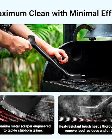 ThermoMaven BBQ Grill Brush Bristle Free - 17" Safe Steam Grill Cleaner Brush with Scraper and 5 Brush Heads for Porcelain/Gas/Charcoal Grill Outdoor Grill Barbecue Cleaner