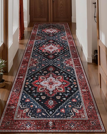Ciicool Washable Vintage Runner Rug - 2'6" x 10' ft Hallway Carpet, Boho Low Pile Long Non Slip Soft Stair Runner Kitchen Carpet Indoor Oriental Throw for Living Room Bathroom Entry
