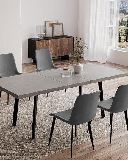 5PCS 47.2"- 62.9" Extendable Dining Table Set, Kitchen Table with PU Leather Dining Chairs for 4-6 Person, Thickened Expandable MDF Wooden Table with Metal Legs