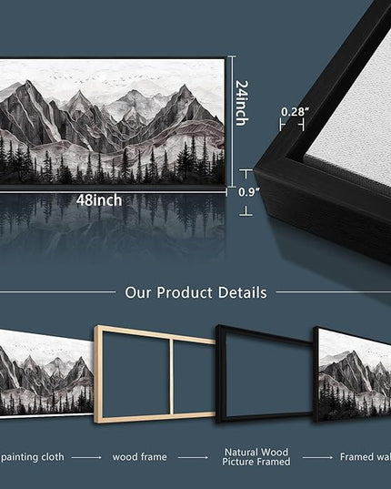 XIGUANGART Large Abstract Mountain Wall Art Black and White Canvas Art Print Painting Forest Nature Watercolour Wall Decor Modern Rustic Landscape Picture for Living Room Bedroom Office Decorations