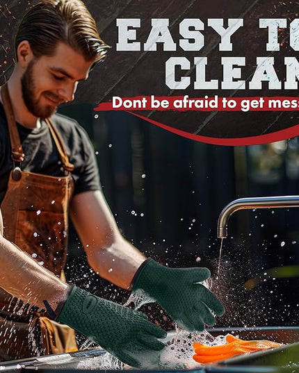 KITCHEN PERFECTION XL Silicone Smoker Oven Gloves-Extreme Heat Resistant BBQ Gloves-Handle Hot Food Right on Your Grill Fryer&Pit|Waterproof Grilling Cooking Baking Mitts|Superior Value Set+3 Bonuses