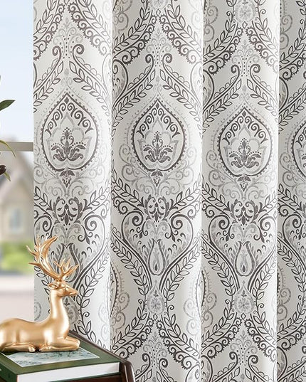 jinchan Blackout Curtains 108 Inch Length 2 Panels Grey Damask Medallion Window Curtains for Bedroom Extra Long Grommet Thermal Insulated Drapes for Living Room Vintage Window Treatments Set