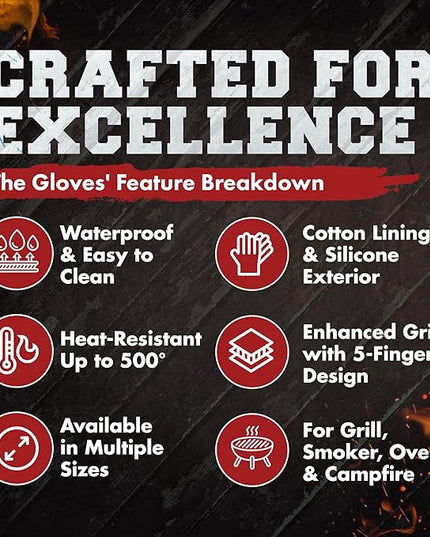 KITCHEN PERFECTION XL Silicone Smoker Oven Gloves-Extreme Heat Resistant BBQ Gloves-Handle Hot Food Right on Your Grill Fryer&Pit|Waterproof Grilling Cooking Baking Mitts|Superior Value Set+3 Bonuses