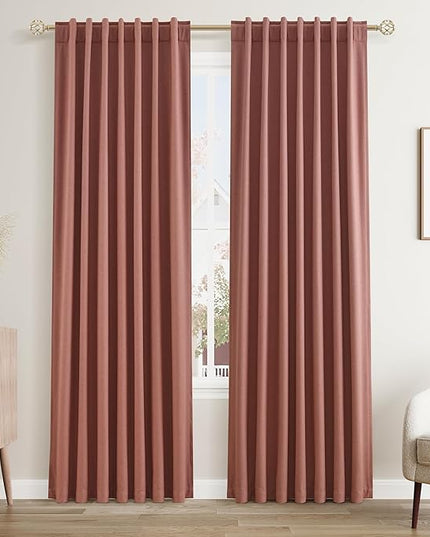 Guken Blackout Curtains 80 Inch Length 2 Panels Set for Living Room Bedroom Back Tab Thermal Insulated 100% Black Out Linen Drapes Room Darkening Window Curtains 80 Inches Long,Dusty Rose