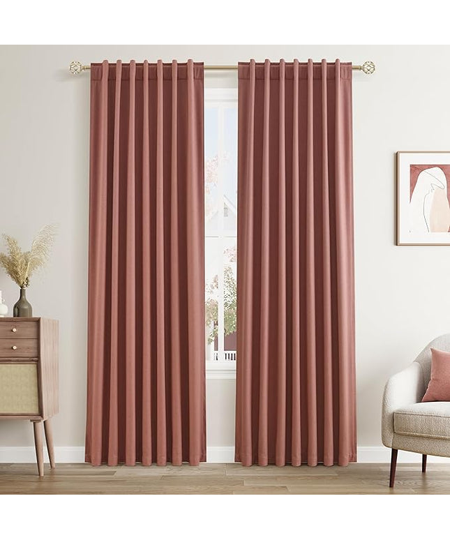 Guken Blackout Curtains 80 Inch Length 2 Panels Set for Living Room Bedroom Back Tab Thermal Insulated 100% Black Out Linen Drapes Room Darkening Window Curtains 80 Inches Long,Dusty Rose