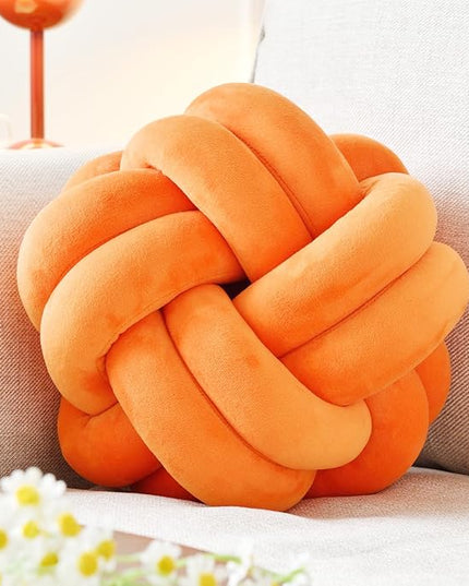 Knot Ball Pillow, Round Decorative Throw Pillows Cushion, 8 Inch Orange Soft Plush Knotted Pillows Pillow, Modern Home Throw Knot Decorative Cushion