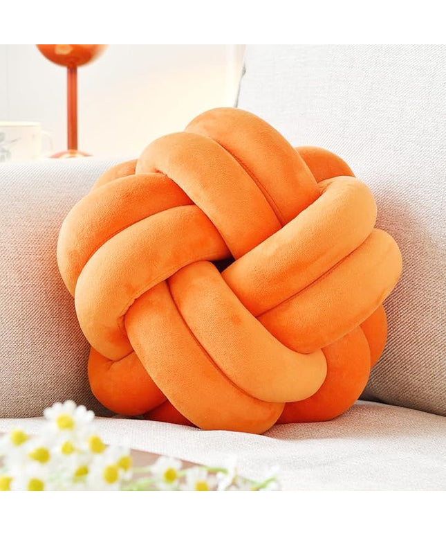Knot Ball Pillow, Round Decorative Throw Pillows Cushion, 8 Inch Orange Soft Plush Knotted Pillows Pillow, Modern Home Throw Knot Decorative Cushion