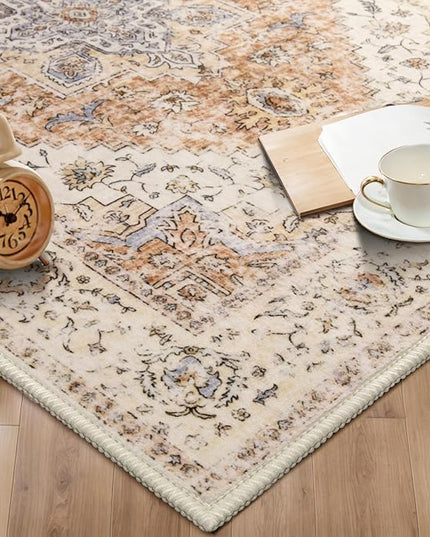 Ciicool 4x6 Rug, Washable Area Rug Boho Rugs for Living Room Non-Slip Indoor Rugs Large Low-Pile Mat Floor Carpet Vintage Rug for Bedroom Dinning Office Foyer Decor
