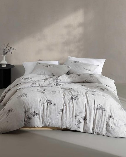 Calvin Klein - Queen Duvet Cover Set, Soft Cotton Bedding, Floral Home Decor (Aquarelle Floral Grey, Queen)