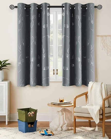 BUHUA Short Blackout Curtains for Kitchen, Half Window Treatment for Bedroom Energy Saving Privacy Shade for RV Camper Bathroom Basement, W38 x L36 inches, Grey, 2 Panel Set