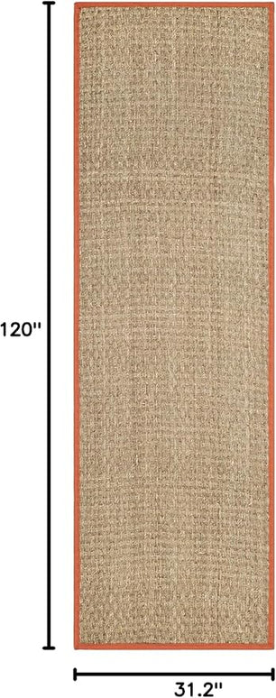 SAFAVIEH Natural Fiber Collection Runner Rug - 2'6" x 10', Natural & Rust, Seagrass, Basketweave Pattern with Border (NF114Y)