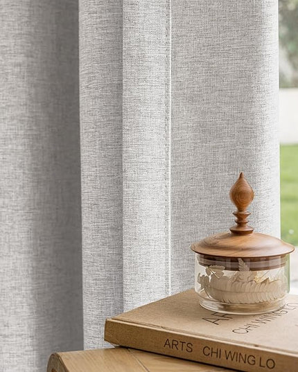 Textured Linen Pencil Pleated 100% Blackout Curtains for Bedroom/Living Room Blackout Curtains 120 Inches Long, Energy Saving Window Treatment Curtains,42Wx120Lx2,White Beige