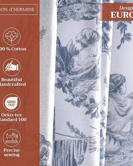Maison d' Hermine Curtains for living room 100% Cotton 84 inch length One Panel Light Filtering Toile Curtains for Bedroom with rod and loop Pockets (The Miller Blue (White Background), 50"W x 84"L)