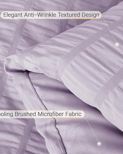 MUXHOMO 7 Pieces King Comforter Set, Seersucker Bed in a Bag King Size, All Season Luxury Bedding Set with Comforter, Flat Sheet, Fitted Sheet, Pillowcases & Shams, Lavender