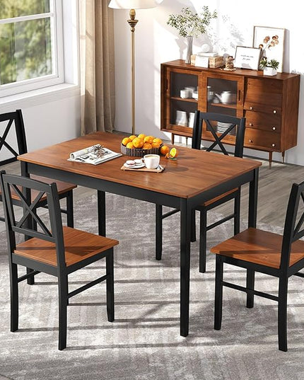 Tangkula Mid-Century Modern Dining Table Set for 4, 5-Piece Wooden Kitchen Table and Chairs, Compact Rubber Wood Dining Room Set for Small Spaces, Kitchen & Living Room