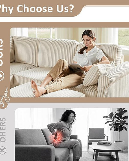 Modular Sectional Sofa Couch, L-Shape Corduroy Couches 6 Seat with Storage Ottoman, Modern Corner Sofa Memory Foam Sectional Cloud Couches for Living Room, Bedroom, Apartment, Office (Beige)