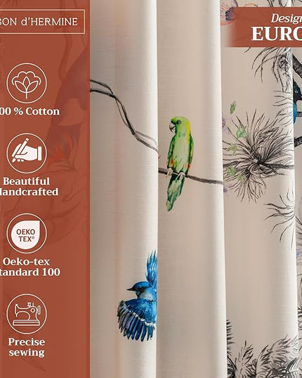 Maison d'Hermine Curtains for Living Room 100% Cotton 96 inch Length Two Panels Window Toile Curtains for Bedroom with Loop & Rod Pockets, Gifts for Mothers Day (Amazonia, 50" W x 96" L)