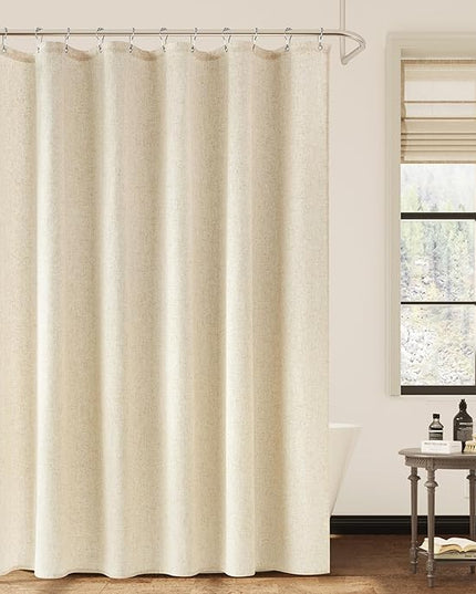 Naturoom Extra Long Linen Shower Curtain, 72x96 Inch Beige Weighted Textured Thick Fabric Shower Curtain Set with Hooks, Large Boho Farmhouse Hotel Luxury Bath Curtains for Bathroom, Cream