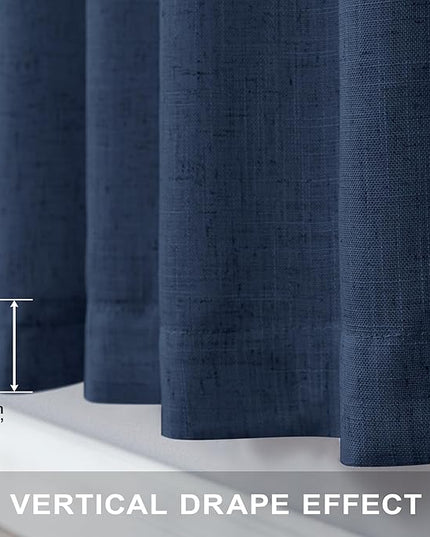 Pitalk 60 Inch Wide Curtains for Living Room 2 Panel Back Tab Pocket Drape Semi Sheer Linen Extra Large Navy Blue Curtain for Home Office Hotel Flat Family Sunroom Width 5 x 9 FT Long 60x108 Dark Blue