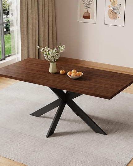 ZckyCine 51"-67" Extendable Dining Table, Modern Walnut Finish Table with Sturdy Metal Frame, Rectangular Kitchen Table for 6-8 People, Easy Assembly