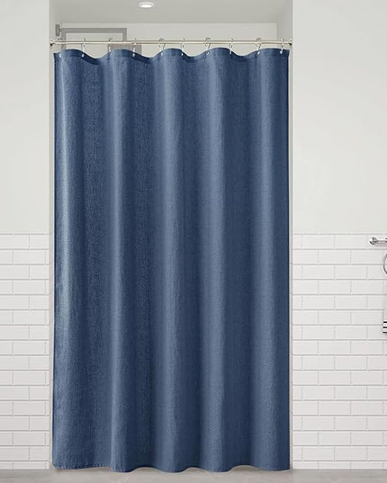 Naturoom Vintage Blue 54 Inch Shower Curtain - Stall Narrow Half Linen Ultra Thick Fabric Shower Curtain Set with Hooks, Boho Farmhouse Rustic RV Camper Bath Curtains for Bathroom, 54x78