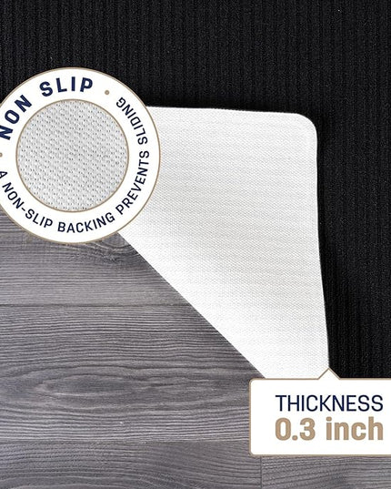 Beverly Rug Non-Slip Modern Runner Rug 2x10 Solid Traditional Rubber Backing Machine Washable Soft Thin Indoor Area Rugs for Living Room Stain Resistant Non Shedding Casual Carpet (2 x 10 Black)