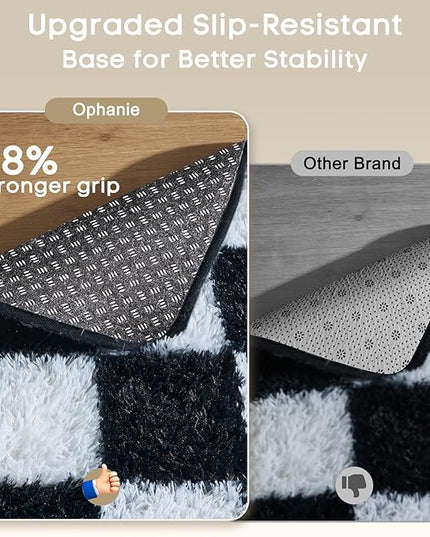 Ophanie Checkered Black & White Rug for Living Room Bedroom, Fluffy Soft Cute Fuzzy Area Rugs, Shag Plush Shaggy Bedside Floor 8x10 Furry Carpet for Kids Baby Teen Dorm Nursery Home Decor Aesthetic