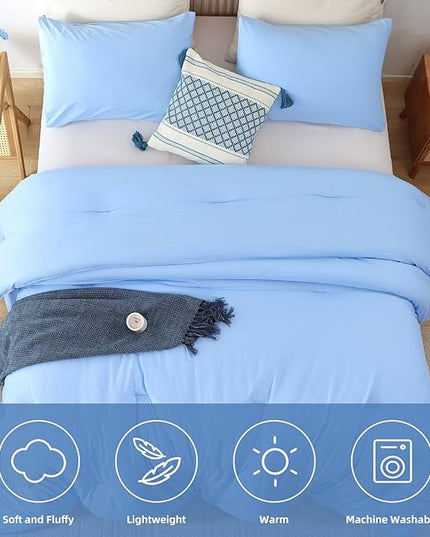 ROSGONIA Full Size Comforter Sets for Girls Boys Kids Light Blue, 3pcs Comforter Full Size (1 Comforter & 2 Pillowcases) Lightweight Dorm Bedding Sets