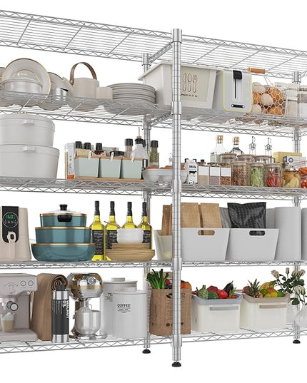 Himimi Storage Shelves-5 Tier Heavy Duty Wire Shelving Unit with Leveling Feet, 1500LBS Adjustable Metal Shelves Organizer for Kitchen Garage Pantry Laundry, 60" W*14" D*72" H, Silver