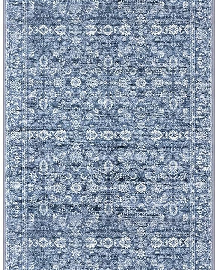 2x7 Runner Washable Rug for Hallways, Blue Soft Classic Kitchen Rugs with Non-Slip, Non-Shedding Distressed Floral Rug for Hallway Entryway Bedroom Bathroom Laundry Indoor