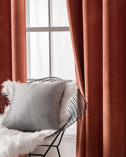 MIULEE Fall Velvet Curtains Elegant Grommet Burnt Orange Curtain Thermal Insulated Soundproof Room Darkening Rust Terracotta Curtains/Drapes for Living Room Bedroom Decor 52 x 84 Inch Set of 2