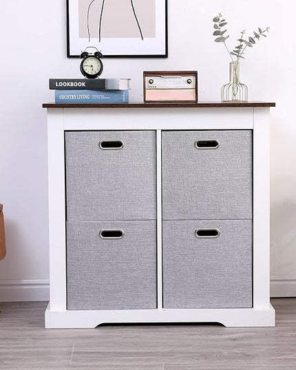 Cube Storage Bins 13×13x13 Inch Linen Foldable Box with Handles, Collapsible Organization Basket Set of 4 Large Capacity Grewer for Closet Shelf Cabinet Bookcase Bedroom, Silver Grey