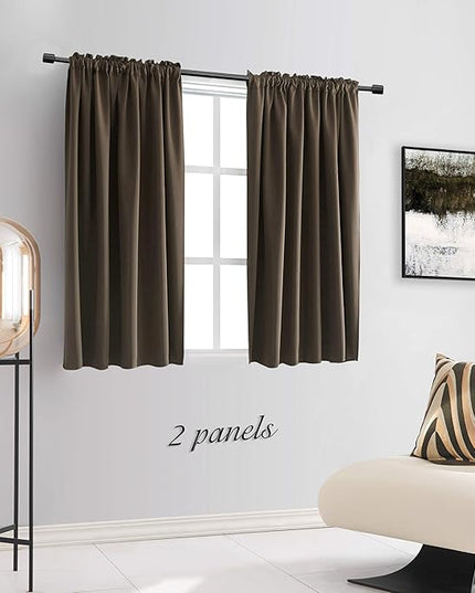 DONREN Chocolate Brown & Coffee Color Blackout Curtain Panels for Cafe - 45 Inches Long Rod Pocket Thermal Insulated Window Curtains for Bedroom (42 Inch Width x 45 L Inch Length,2 Panels)