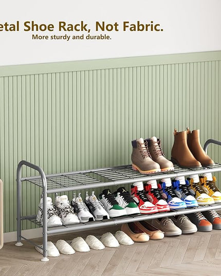 LINZINAR Shoe Rack 2 Tier Storage Organizer for Closet Entryway Metal Grey