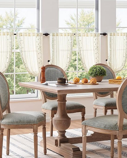 jinchan Winslow Linen Curtains 45 Inch Length Christmas Decorations Farmhouse Small Window Curtains Embroidered Bordered Floral Drapes Light Filtering for Bathroom Kitchen Sage on Beige 2 Panels