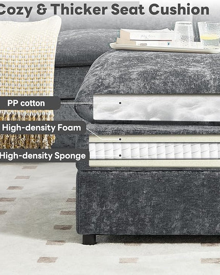 Tbfit Single Sofa Ottoman, Modern Comfy Cloud Sofa, Spring Seat Cushions, Chenille, Gray