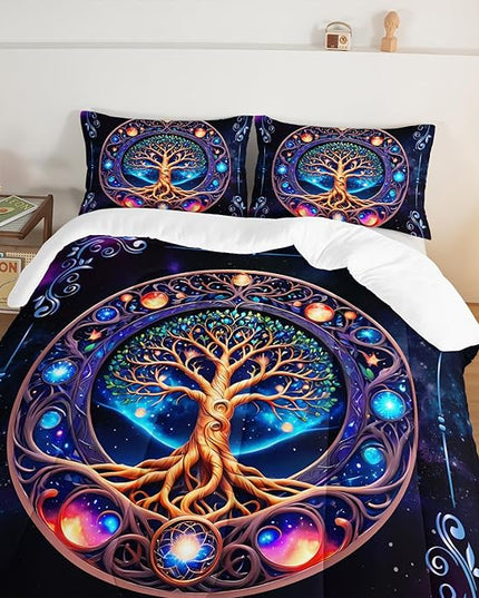 Tree of Life Bedding King Comforter Set,Mystic Planet Starry Sky Printed Bedding Comforter Sets for Kids Boys Girls Room Decor,Bohemian Bedding Puffy Comforter Sets 2 Pillowcases.